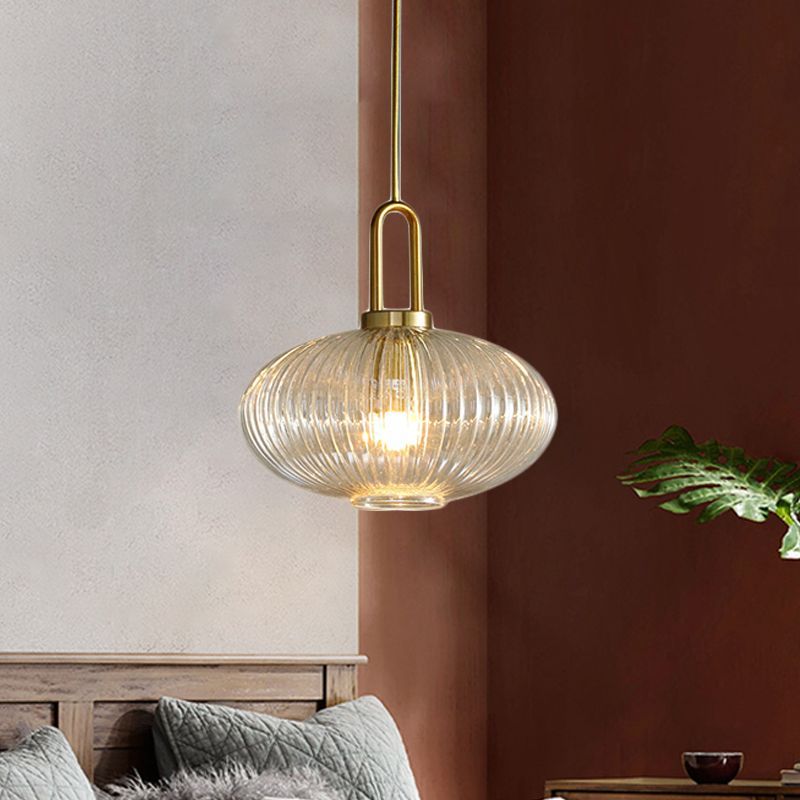 Sanna Ribbed Glass Pendant Light in bedroom setting