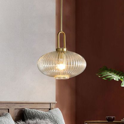 Sanna Ribbed Glass Pendant Light in bedroom setting
