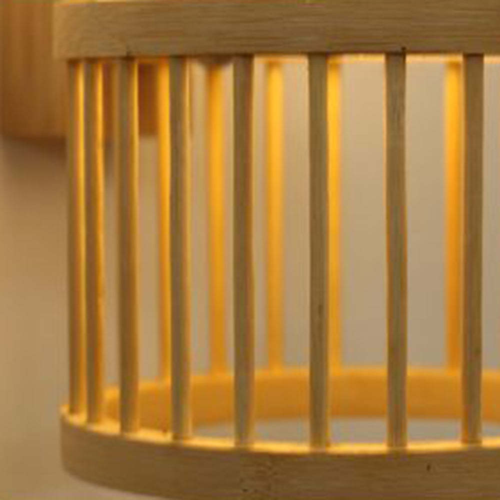Ozawa rattan wall lamp detail: rustic bamboo design.