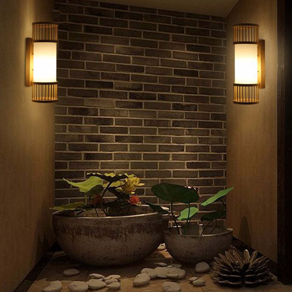 Rustic Ozawa bamboo wall sconce for hallway lighting