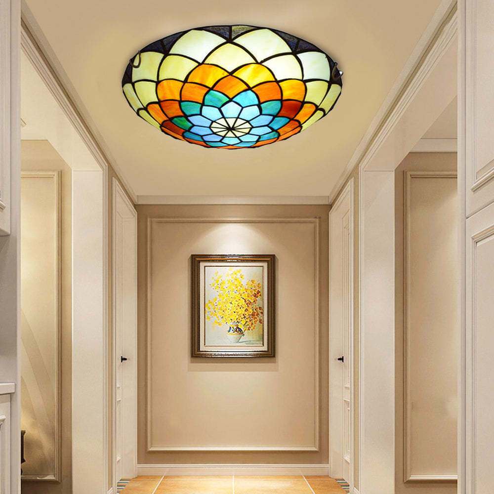 Eryn Retro Stained Glass Ceiling Light in hallway