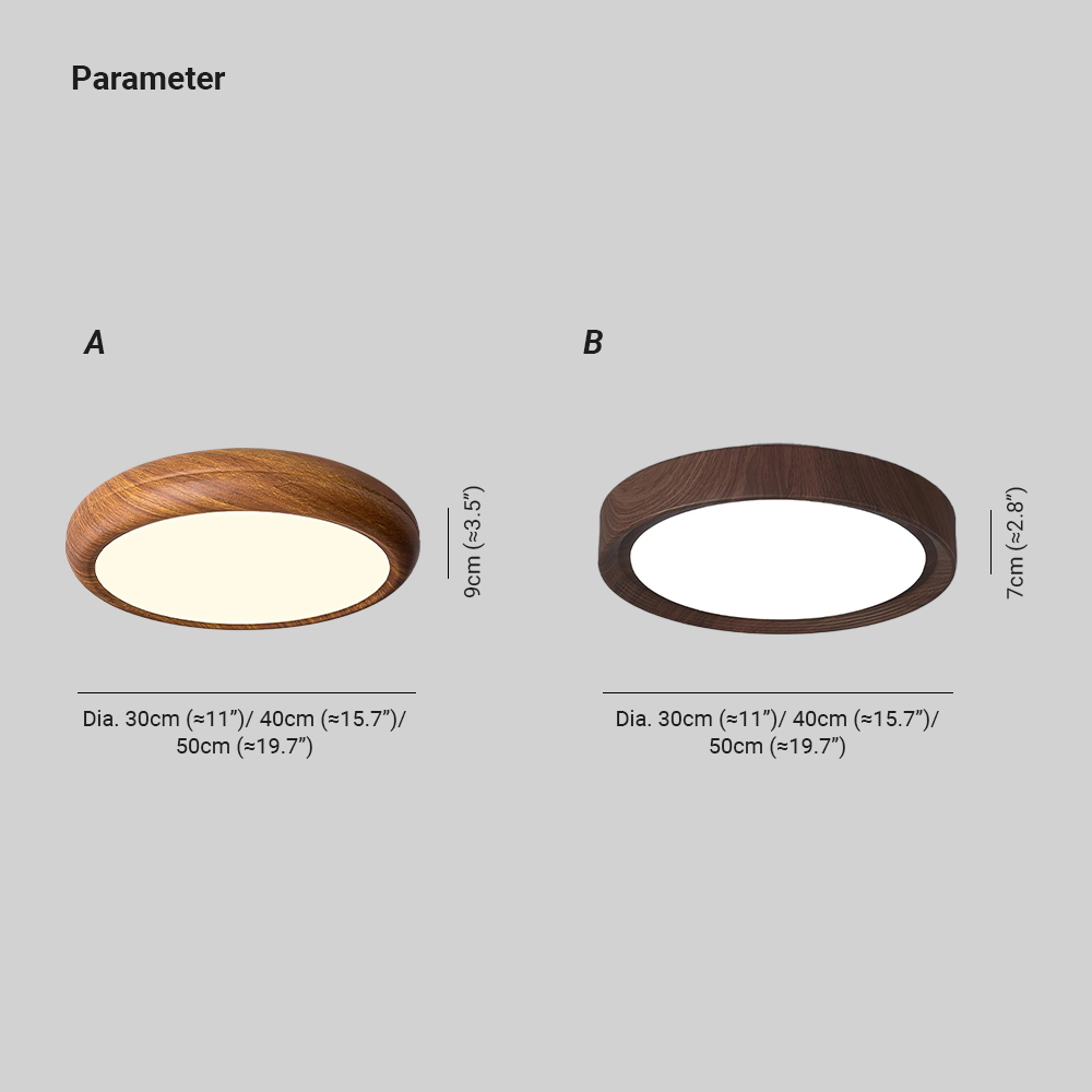 Ozawa Round Wood Ceiling Lamp - Dimensions and Specifications