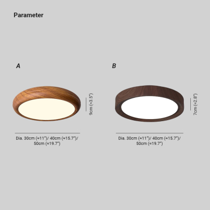 Ozawa Round Wood Ceiling Lamp - Dimensions and Specifications