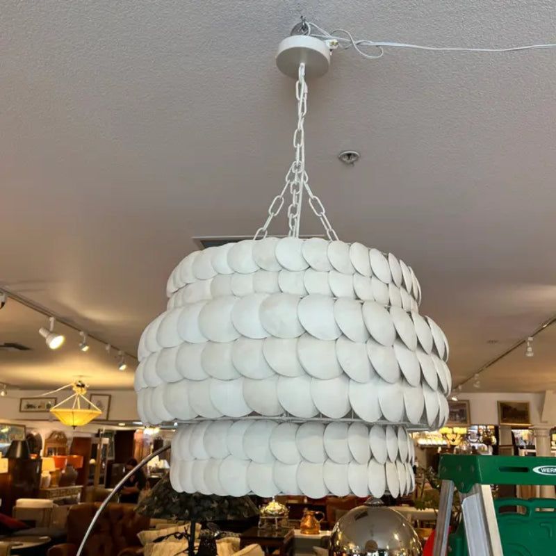 White Morandi pendant light, layered disc design, for living room or dining room