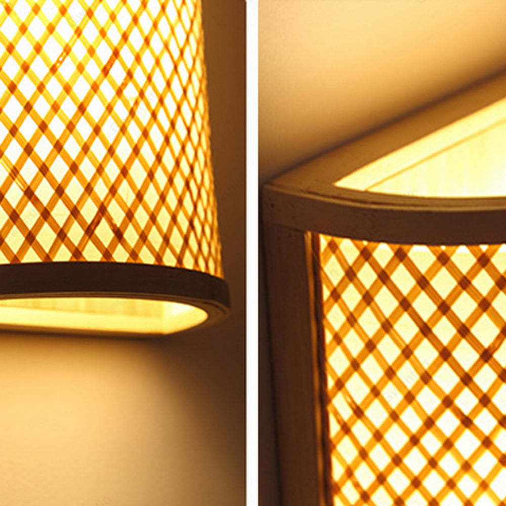 Rattan bedside lamp, Muto LED wall light, woven design.