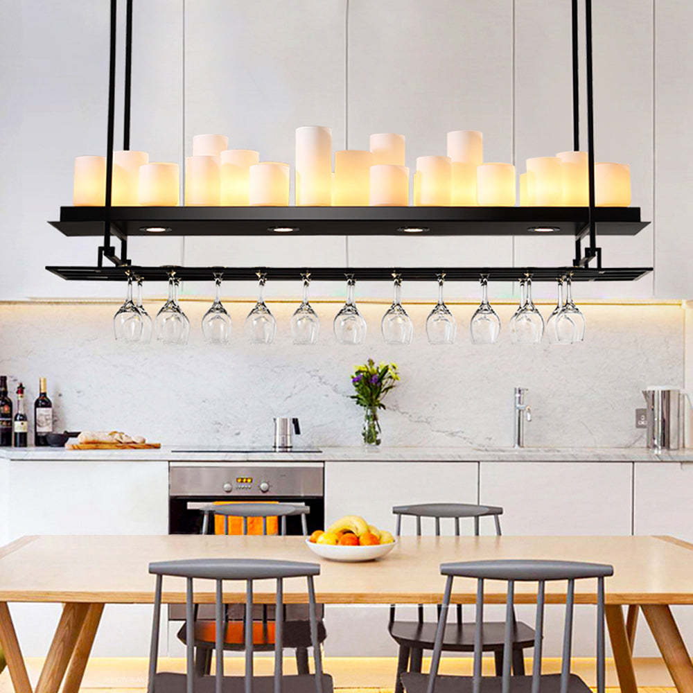 Candle Pendant Light with Wine Rack for Kitchen Island Lighting