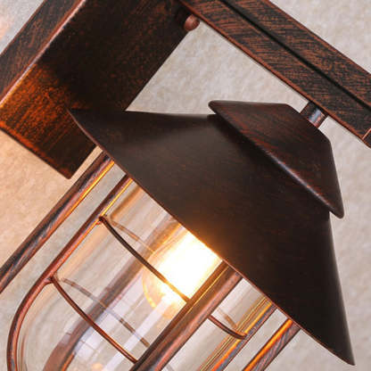 Alessio vintage metal outdoor wall lamp close-up.