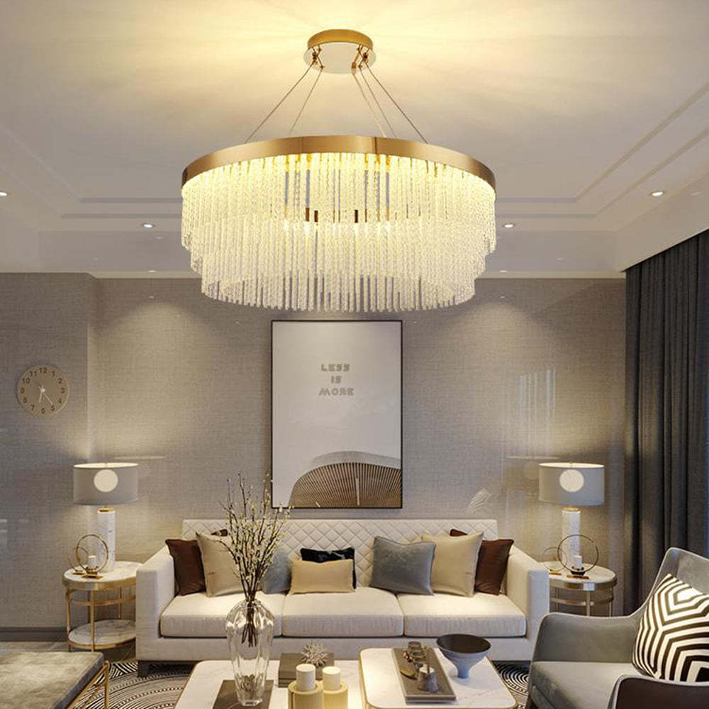 Colon pendant light in a modern living room setting with decor