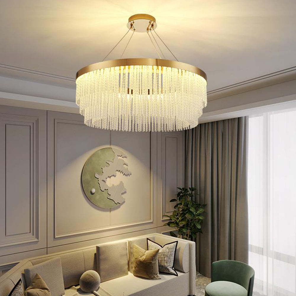 Colon pendant light in a modern living room setting