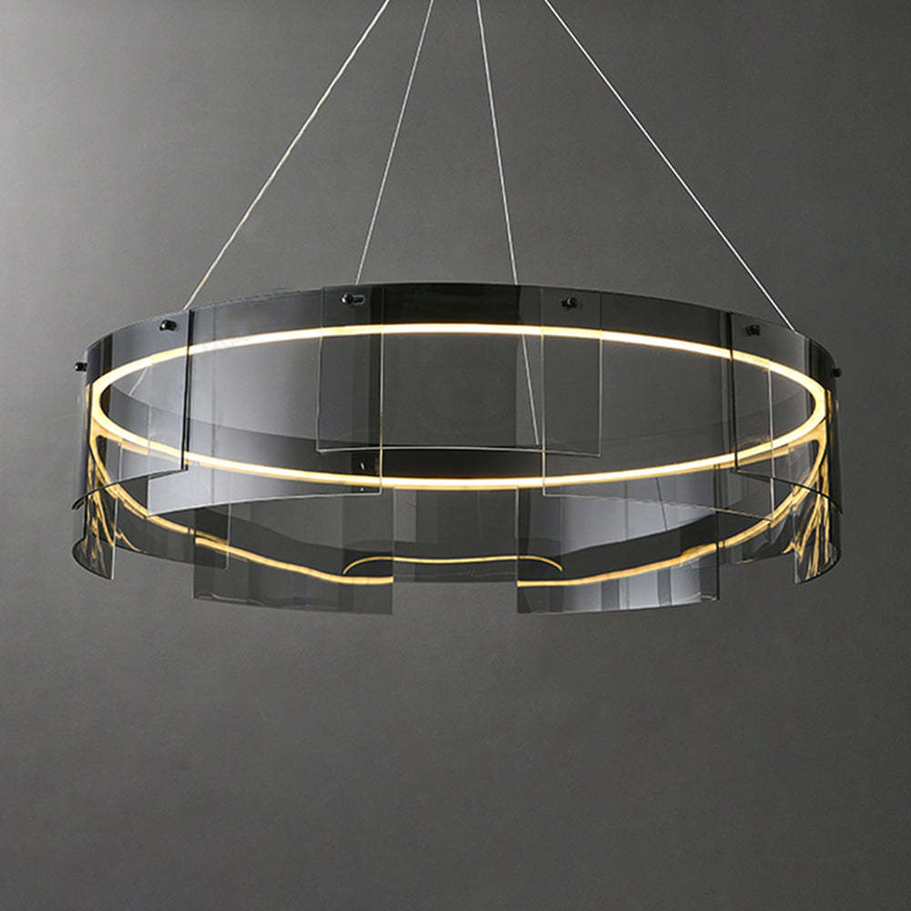 Evette pendant light with metal ring and glass panels