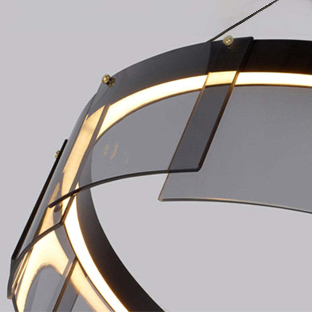 Evette Ring Pendant Light detail, curved metal and glass