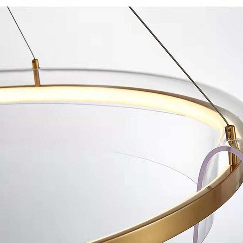 Arisha Pendant Light: Gold metal ring & crystal details.