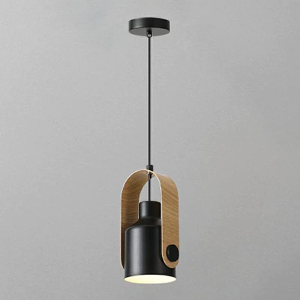Morandi pendant light, black metal and wood design, bedroom lighting