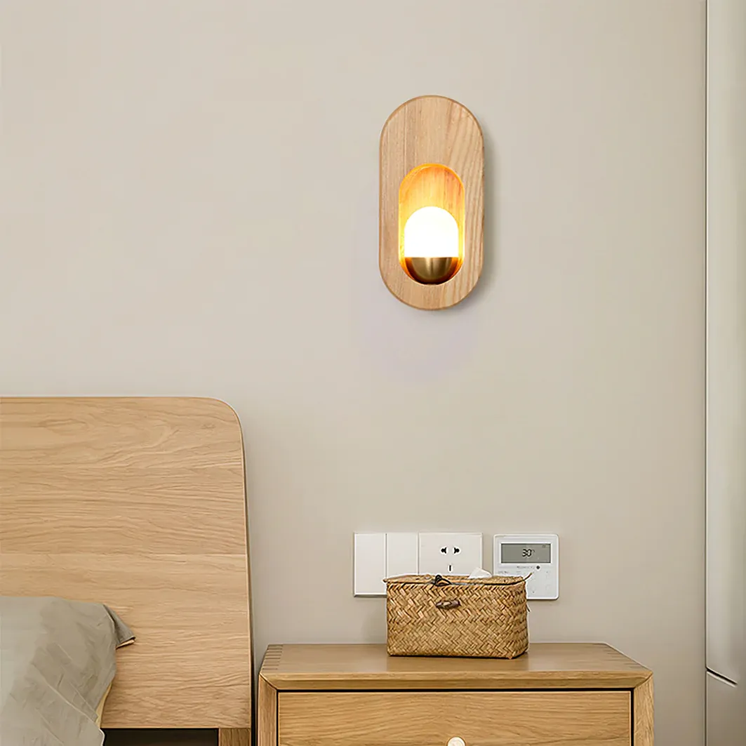 Ozawa Wood Wall Lamp in Bedroom Setting, modern lighting