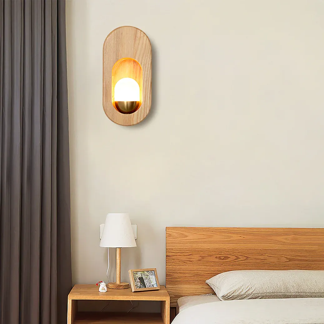 Ozawa Classical Wood Glass Wall Lamp Bedroom Dining Room