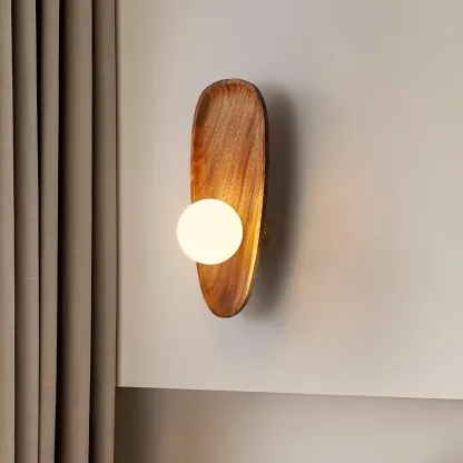 Muto Natural Wood Glass Walnut Wall Lamp Bedroom Living Room