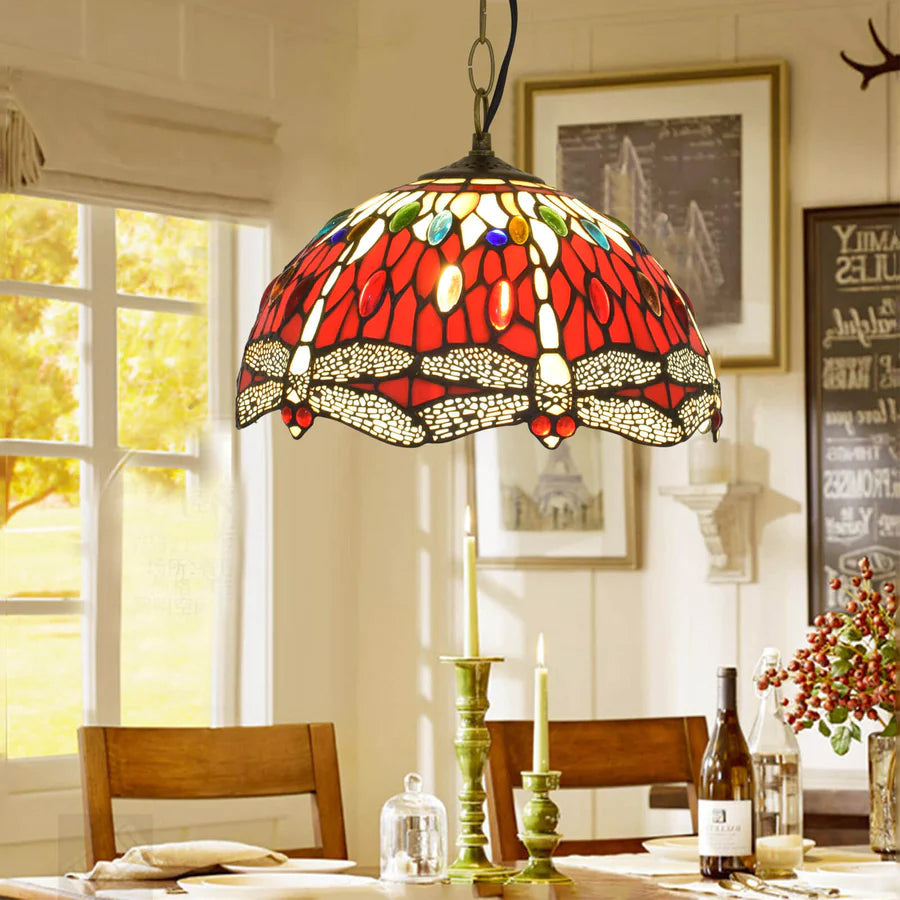 Eryn Red Glass Dragonfly Pendant Light