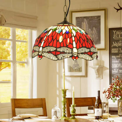 Eryn Red Glass Dragonfly Pendant Light