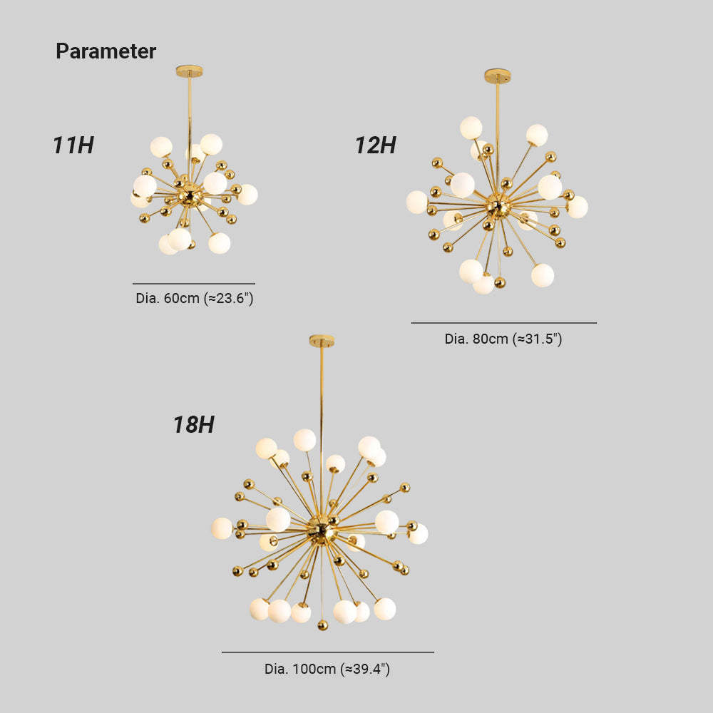 Alessio LED Chandelier sizes: 11H, 12H, 18H. Modern lighting dimensions.