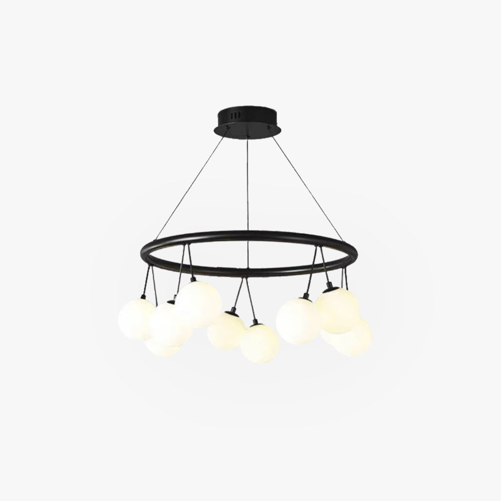 Valentina Nordic LED Chandelier - Black metal ring with glass globe lights