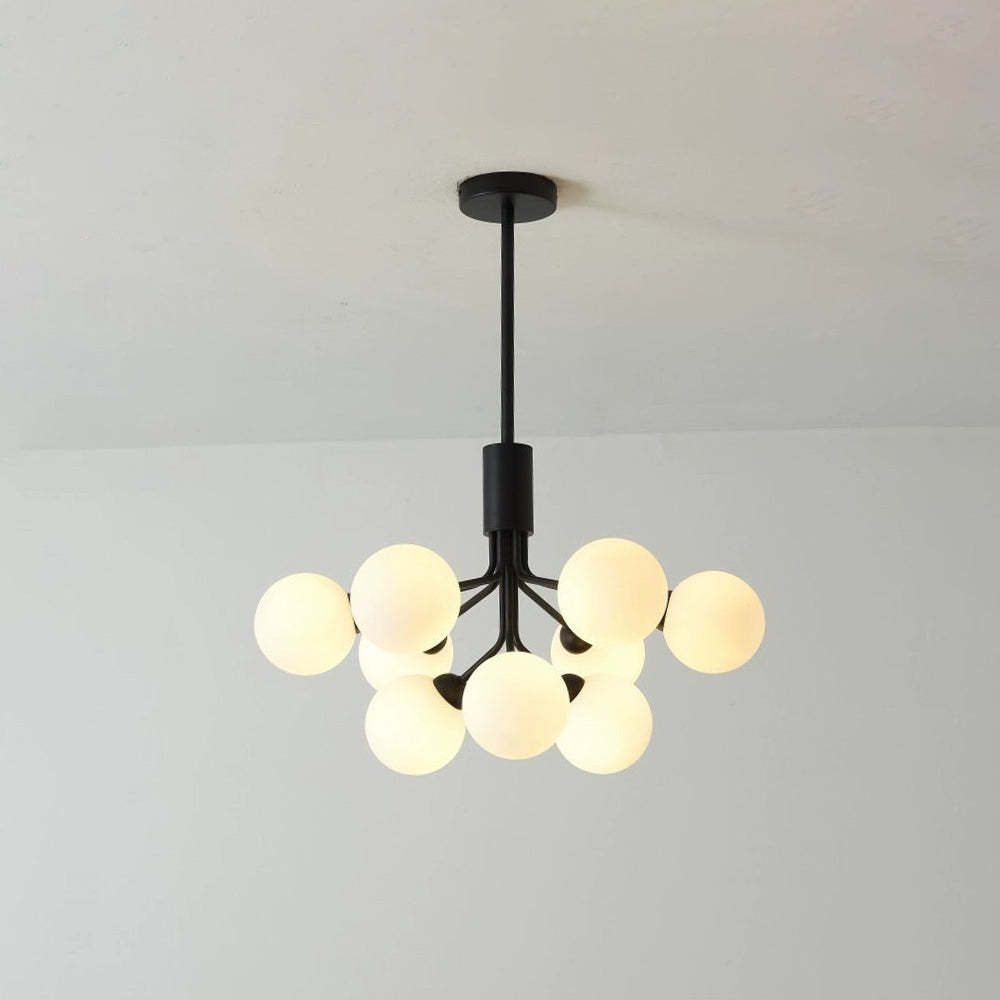 Modern black Valentina chandelier with globe lights