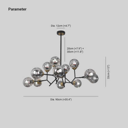 Valentina Pendant Light Dimensions - 12cm, 90cm, 20cm+30cm, 33cm