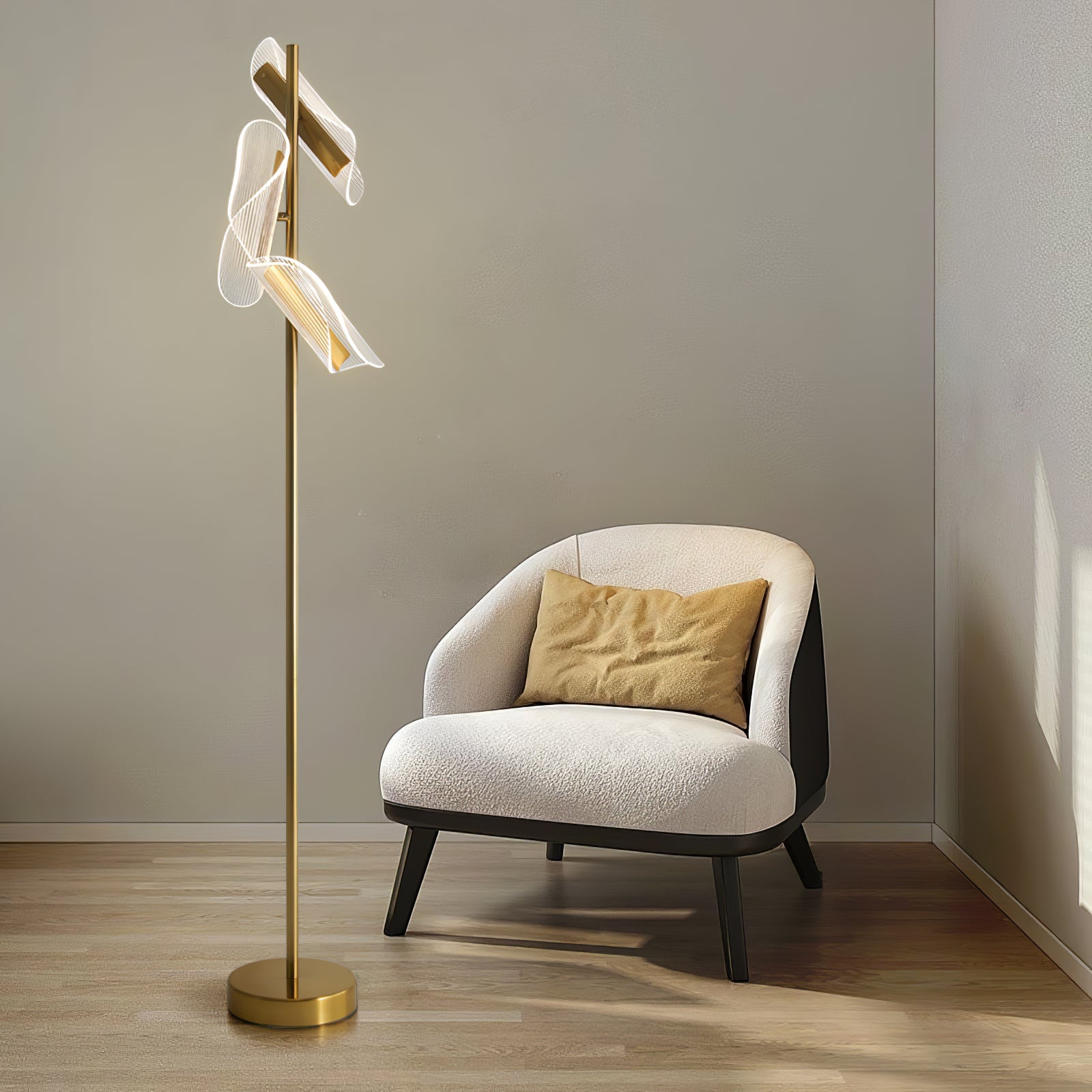 Salgado Floor Lamp with chair, modern living room lighting