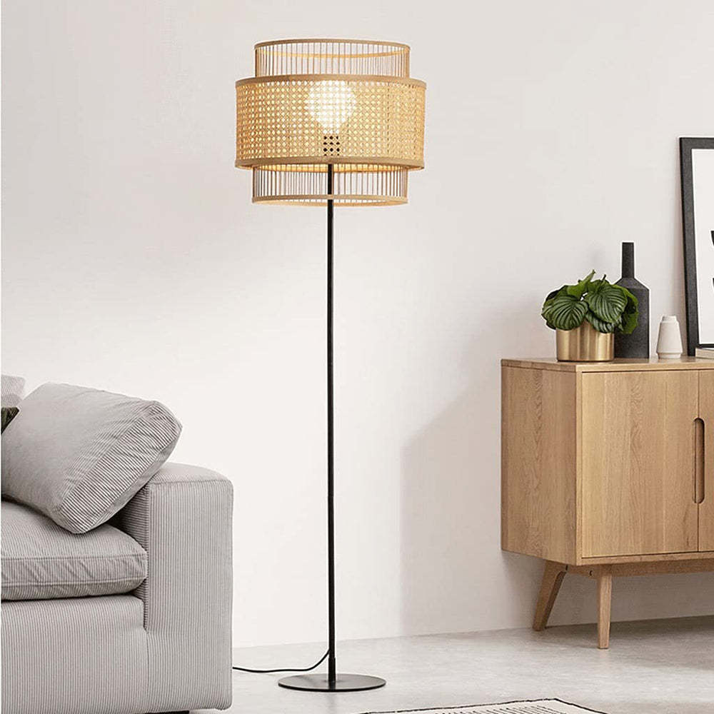Ritta rattan floor lamp in living room setting