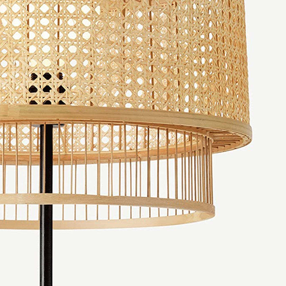 Ritta Zen rattan floor lamp, tri-layer shade detail.