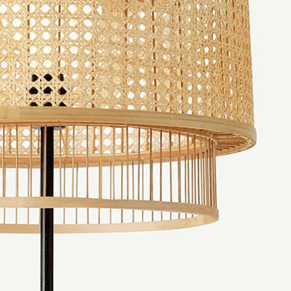 Ritta Zen rattan floor lamp, tri-layer shade detail.