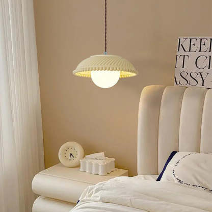 Elif Pendant Light over bed. Modern bedroom lighting.