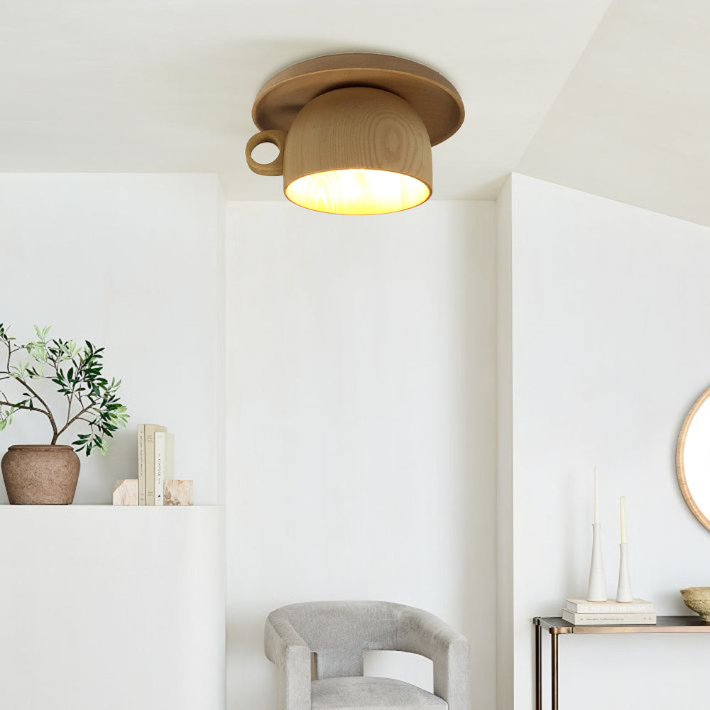 Modern wood cup ceiling light in a bright interior