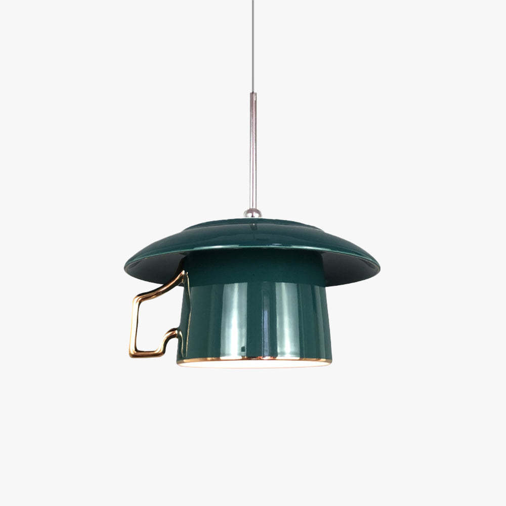 Hailie Square Handle Cup Ceramic LED Pendant Light in Green