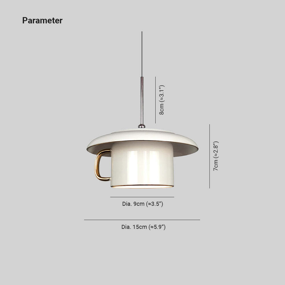Hailie Urban Cup Pendant Light dimensions, white ceramic, with measurement