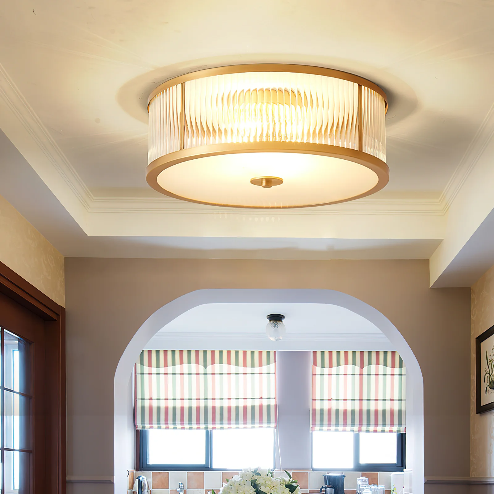 Alessio Modern Round Metal Glass Ceiling Lamp Dining Room Bedroom
