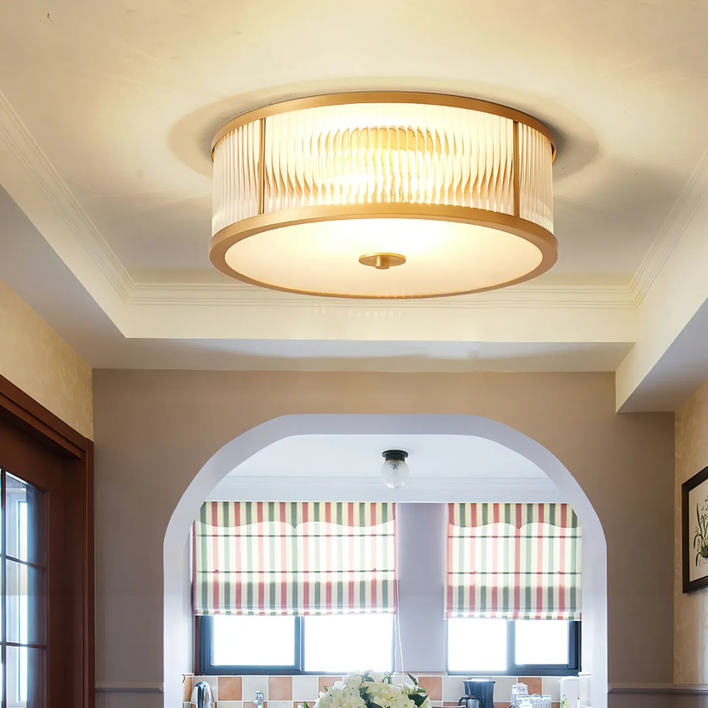 Alessio Modern Round Metal Glass Ceiling Lamp Dining Room Bedroom