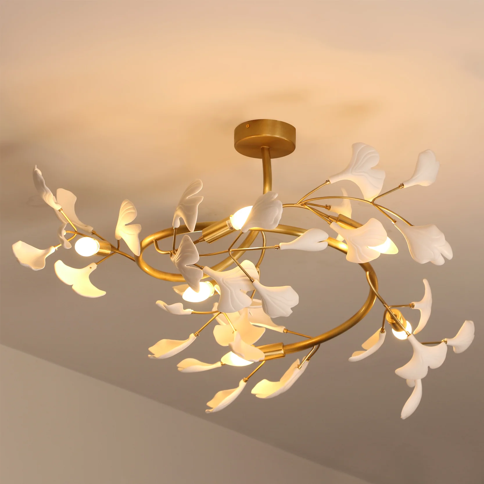 Olivia Gingko Brass Ceramics Ceiling Lamp Bedroom  Dining Room