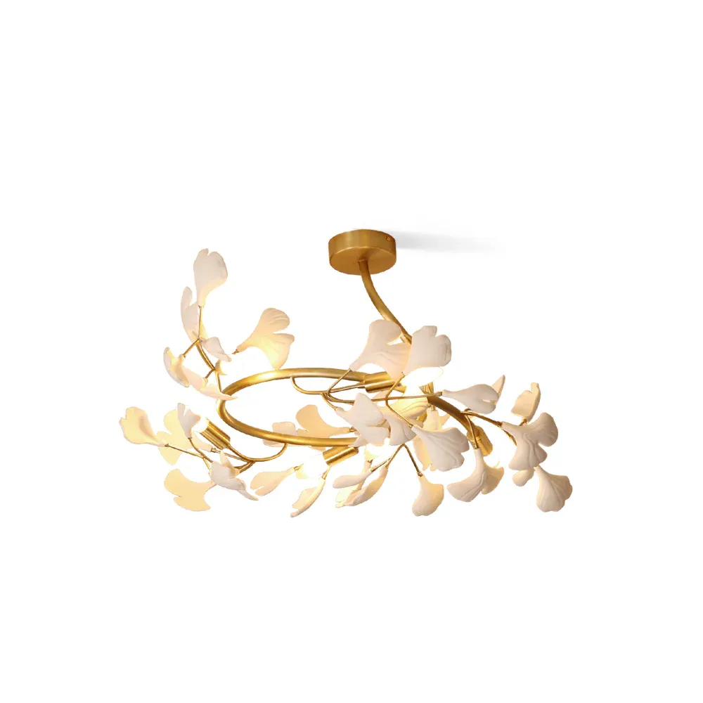 Olivia Gingko Ceiling Lamp, Brass and Ceramic Design