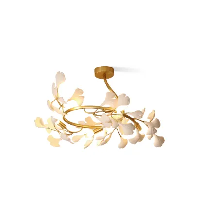 Olivia Gingko Ceiling Lamp, Brass and Ceramic Design