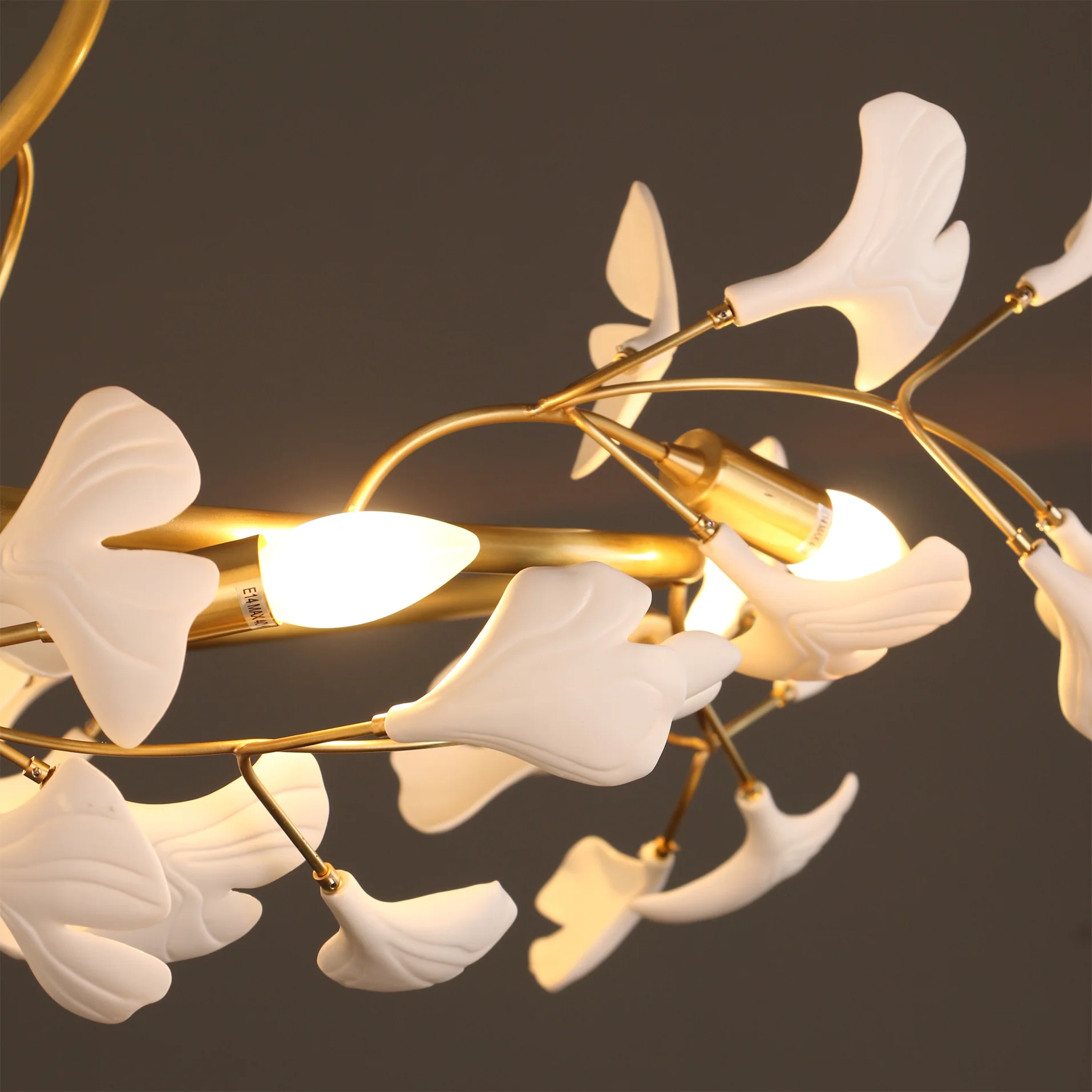 Gingko Ceiling Lamp Detail, leaf-shaped shades