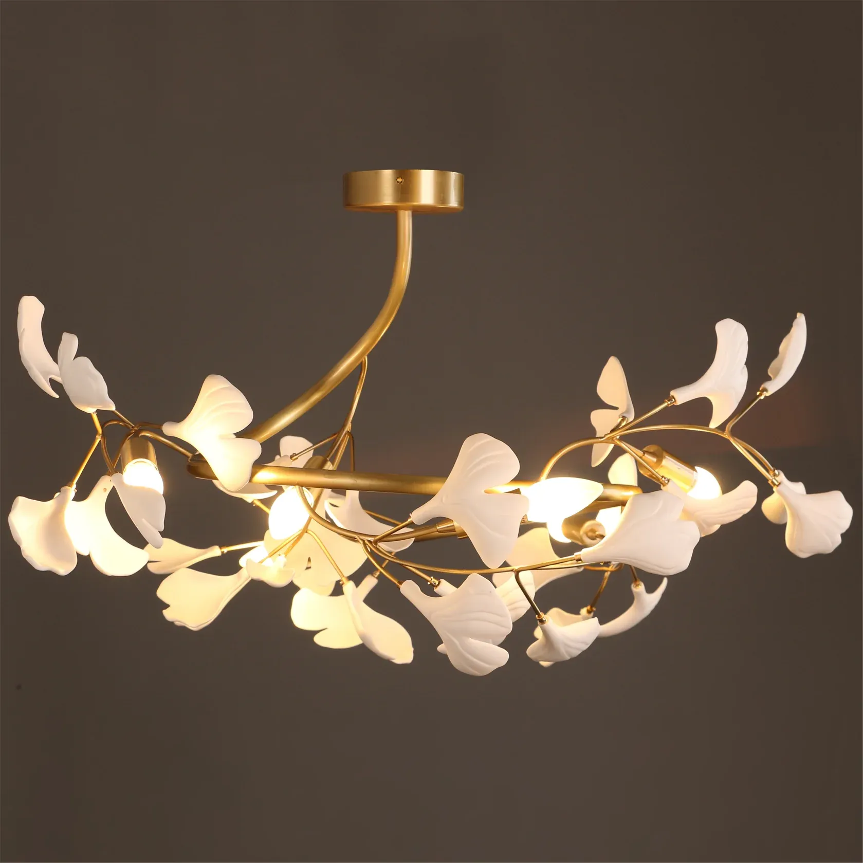 Olivia Gingko Brass Ceramics Ceiling Lamp Bedroom  Dining Room