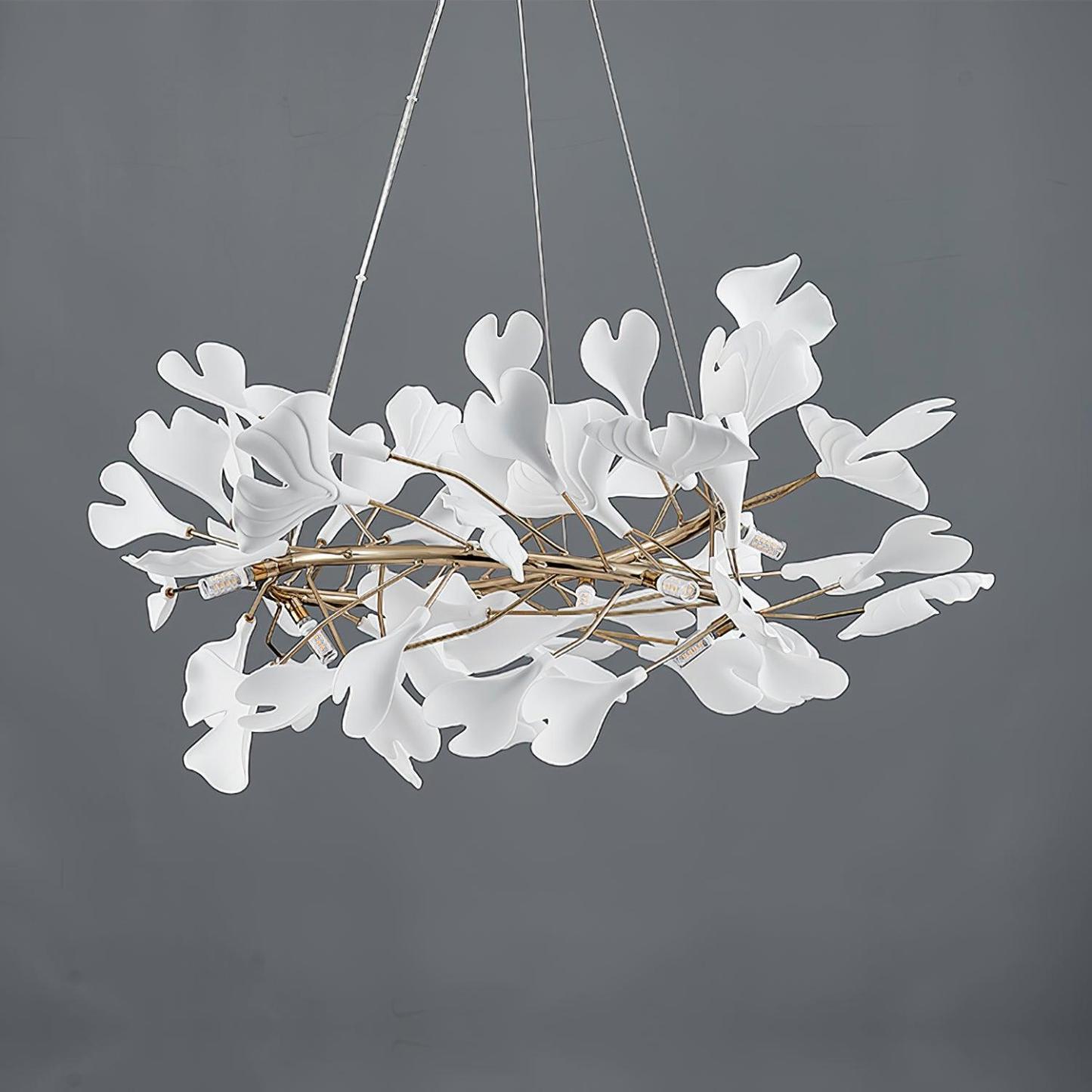 Olivia GinkLuxe Chandelier - White ceramic leaf detail