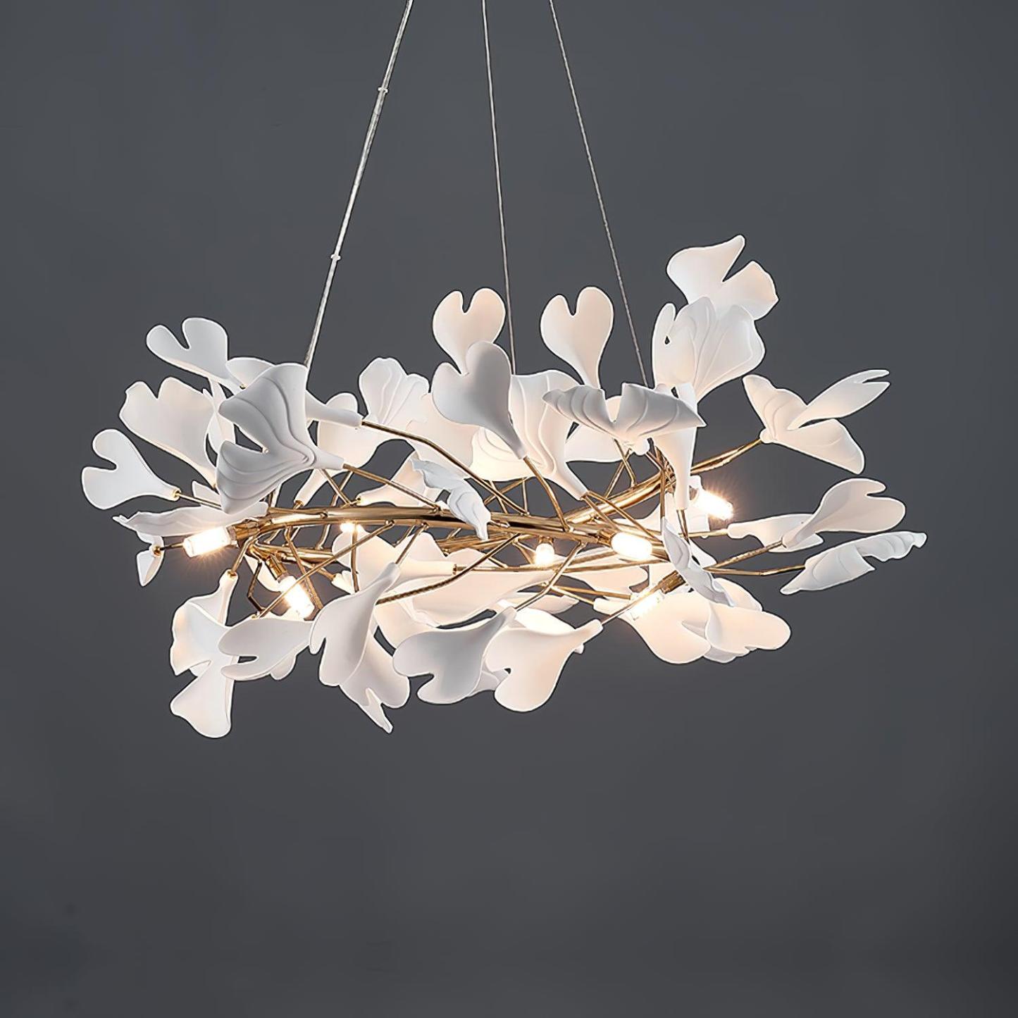 Olivia GinkLuxe Chandelier - White ceramic leaf details