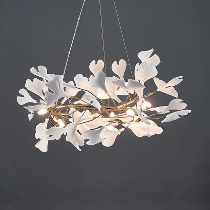 Olivia GinkLuxe Chandelier - White ceramic leaf details