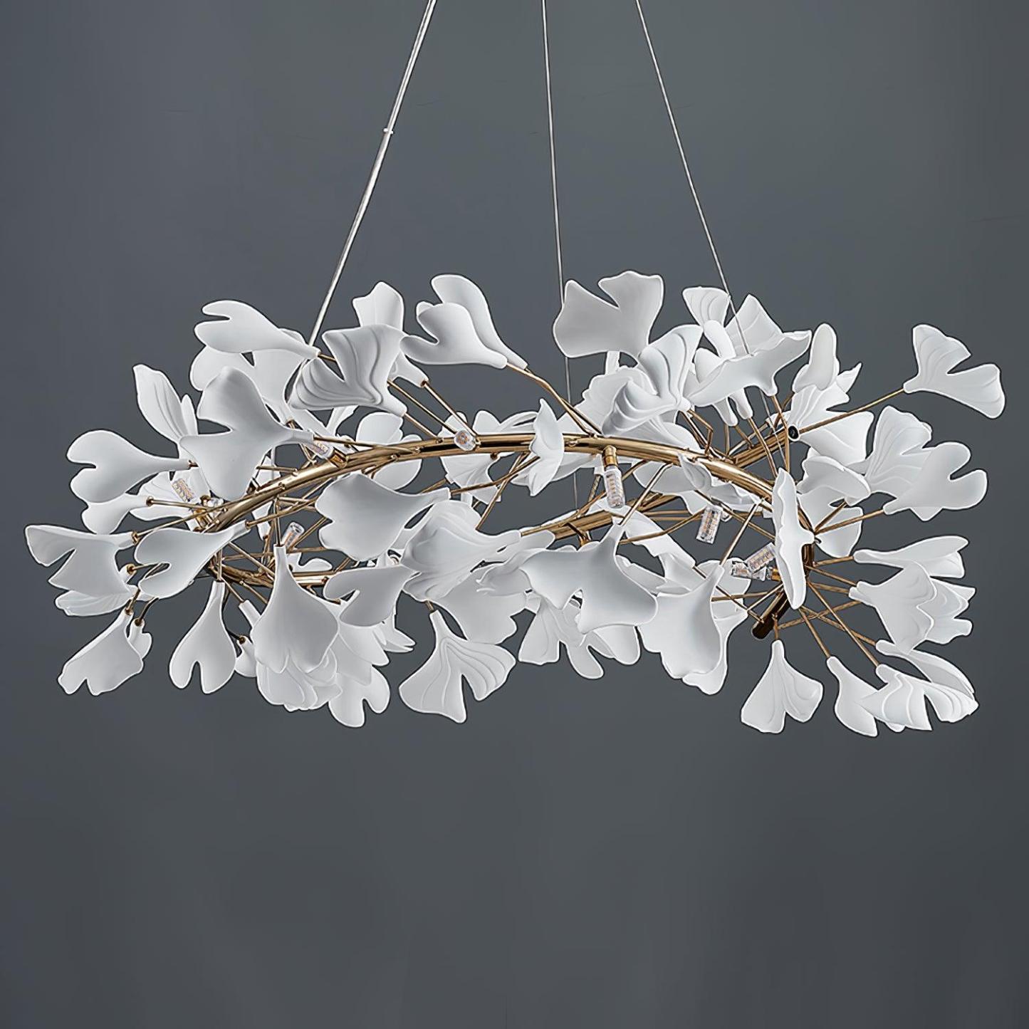Olivia GinkLuxe Chandelier: White ceramic leaves