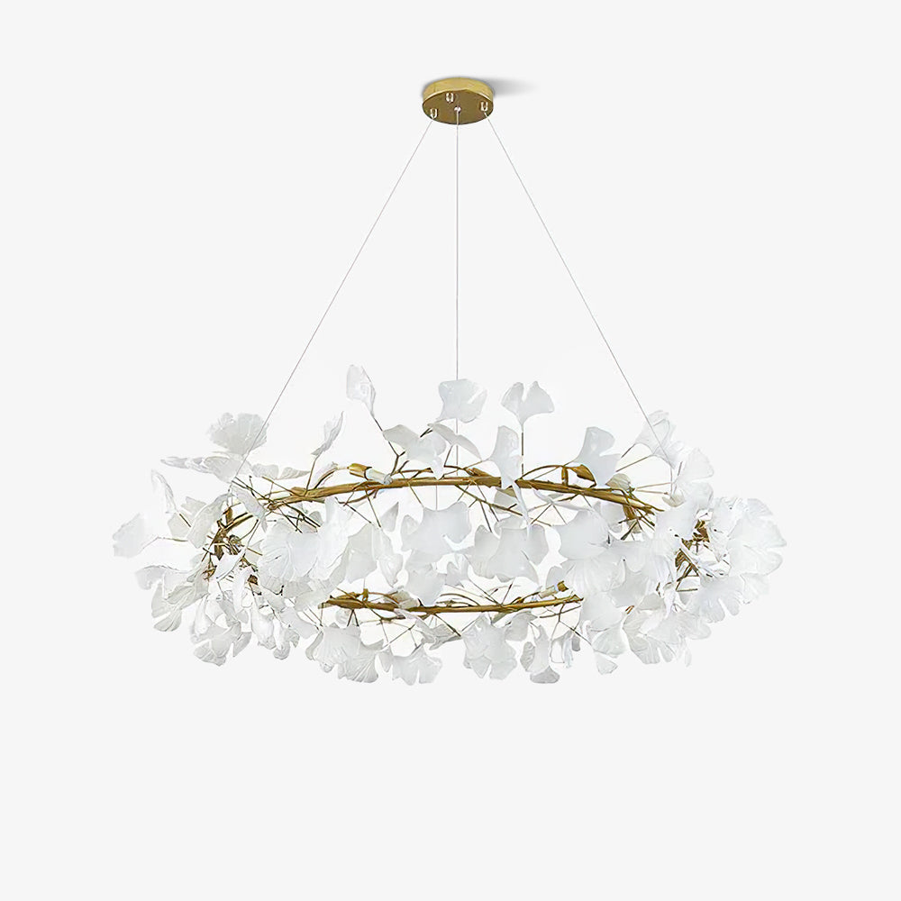 Olivia EarthenGlo Modern Chandelier - Gold and White Leaf Design