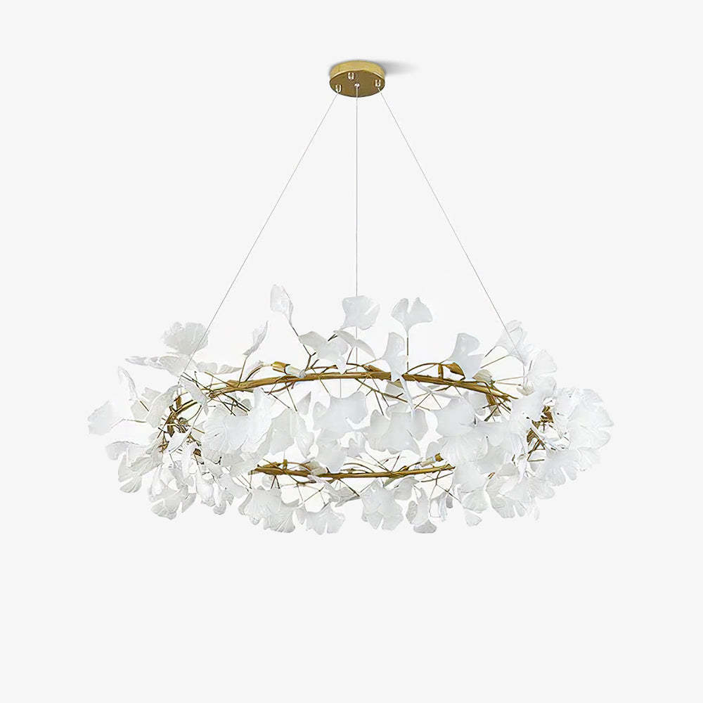 Olivia EarthenGlo Modern Chandelier - Gold and White Leaf Design