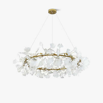 Olivia EarthenGlo Modern Chandelier - Gold and White Leaf Design