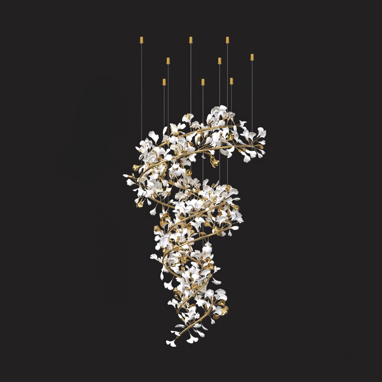 Olivia Chandelier with white floral design and gold accents