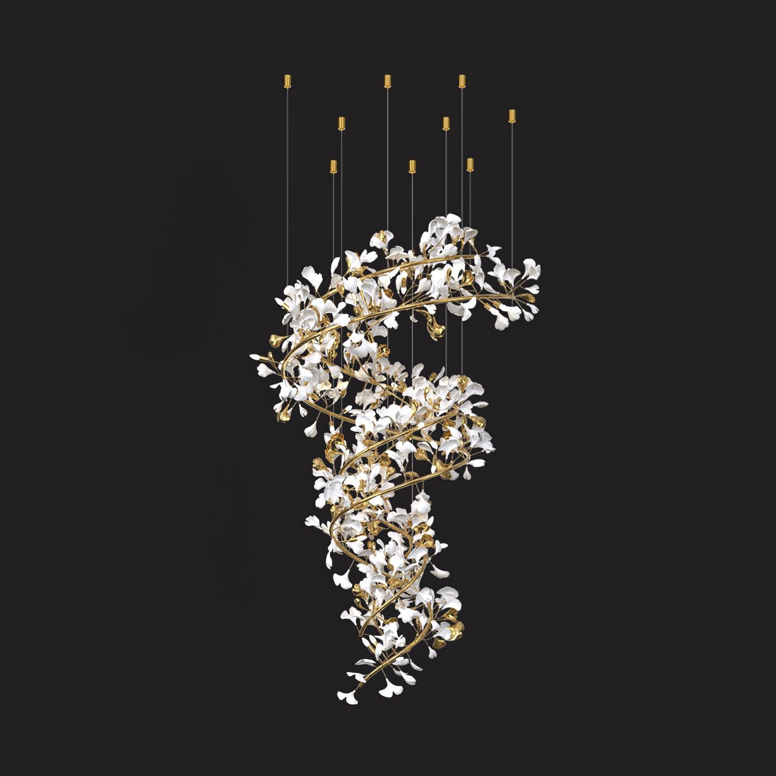 Olivia Chandelier with white floral design and gold accents